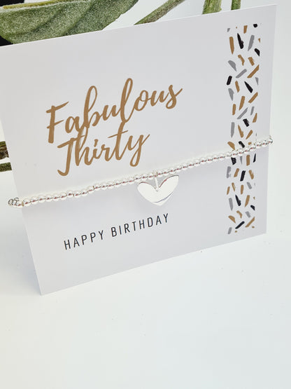 Fabulous Thirty - 30 Thirty Happy Birthday-Silver Plated Heart charm bracelet, 30th birthday bracelet, 30th gift, Happy 30th birthday-Fab2