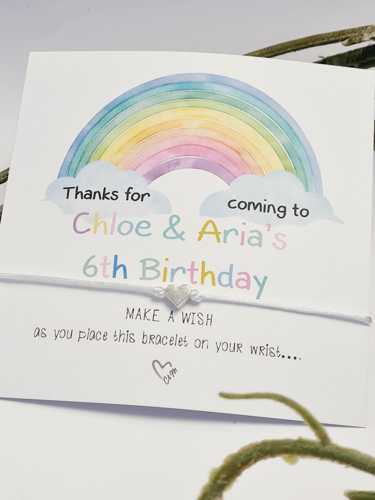 Personalised Rainbow Birthday wish string charm bracelet - Party bag Goodie filler - Personalised - celebration- RW3
