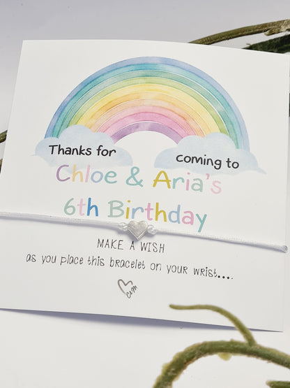 Personalised Rainbow Birthday wish string charm bracelet - Party bag Goodie filler - Personalised - celebration- RW3