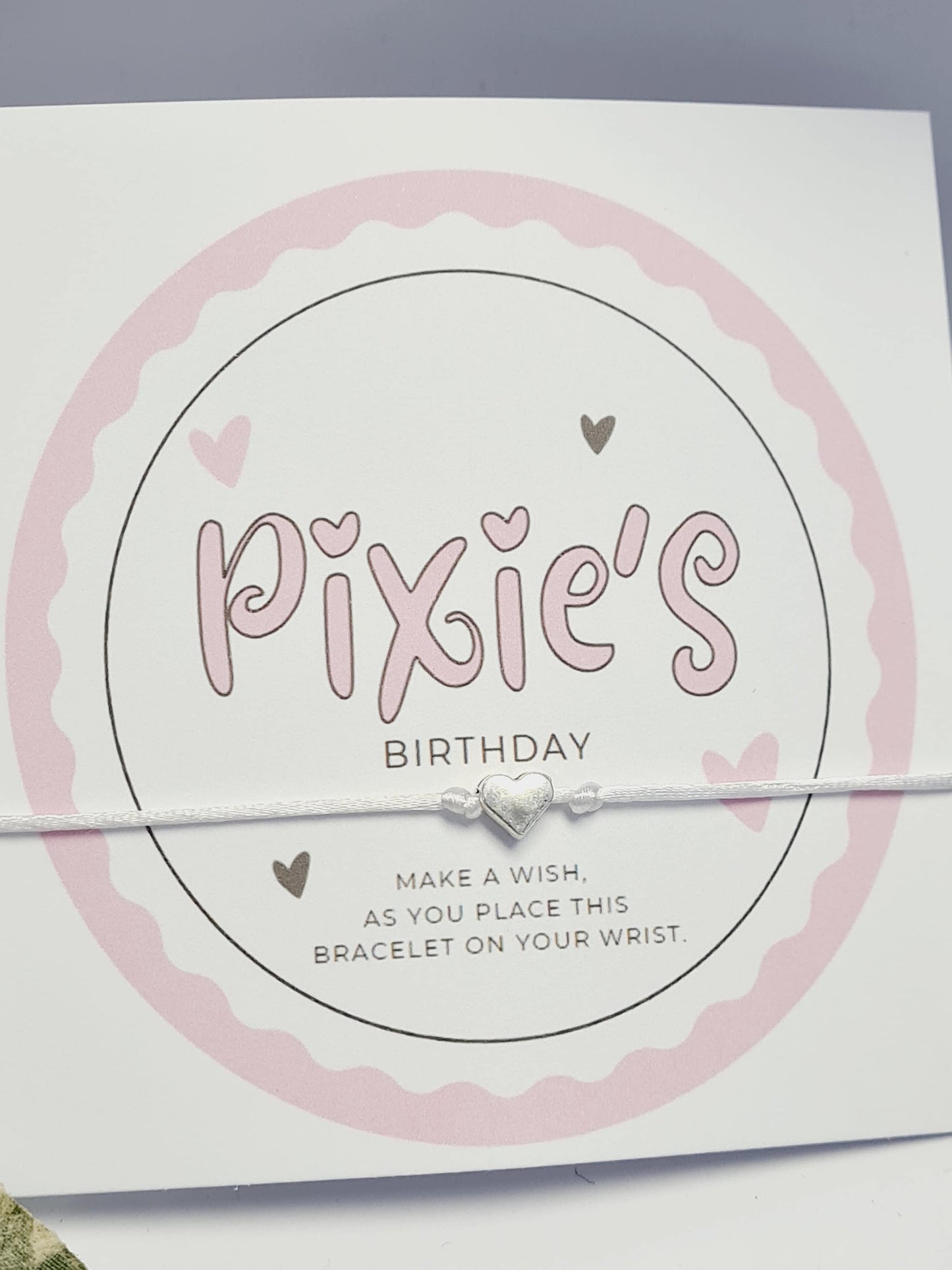 Pink Hearts - Personalised Birthday wish string charm bracelet - Party bag Goodie filler - Personalised - Celebration-Pink4