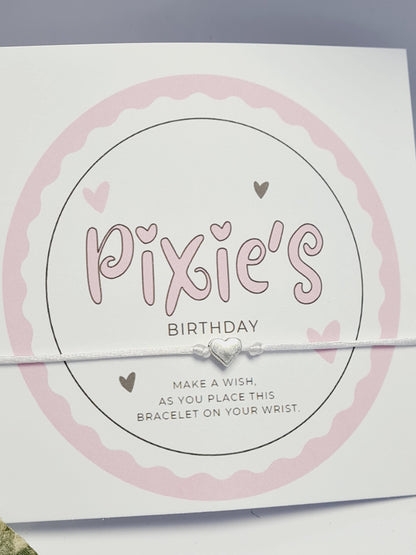 Pink Hearts - Personalised Birthday wish string charm bracelet - Party bag Goodie filler - Personalised - Celebration-Pink4