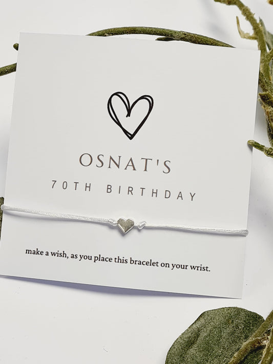 Birthday Wish Bracelet: Heart Charm, Personalised Party Favour - Simple - Elegant - Heart Design