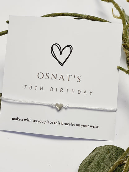Birthday Wish Bracelet: Heart Charm, Personalised Party Favour - Simple - Elegant - Heart Design