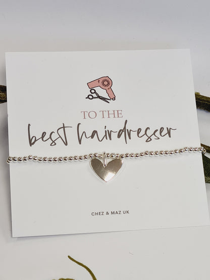 Hairdresser - Best Hairdresser - Silver Plated Charm Bracelet & Silver Coloured HeartCharm - Gift - Bracelet - cm402
