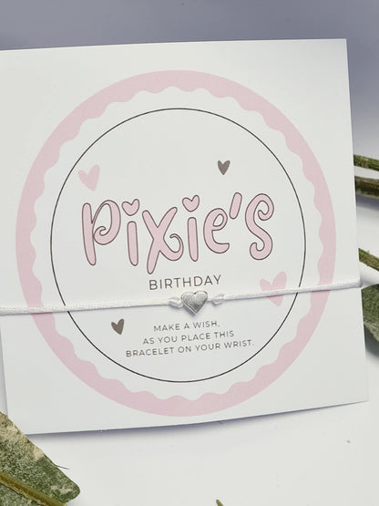 Pink Hearts - Personalised Birthday wish string charm bracelet - Party bag Goodie filler - Personalised - Celebration-Pink4