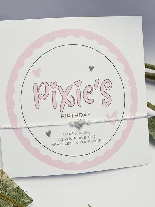 Pink Hearts - Personalised Birthday wish string charm bracelet - Party bag Goodie filler - Personalised - Celebration-Pink4