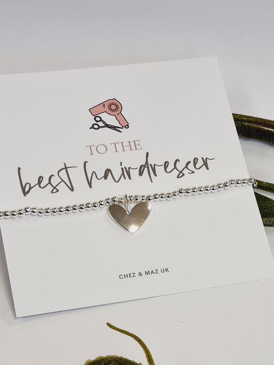 Hairdresser - Best Hairdresser - Silver Plated Charm Bracelet & Silver Coloured HeartCharm - Gift - Bracelet - cm402