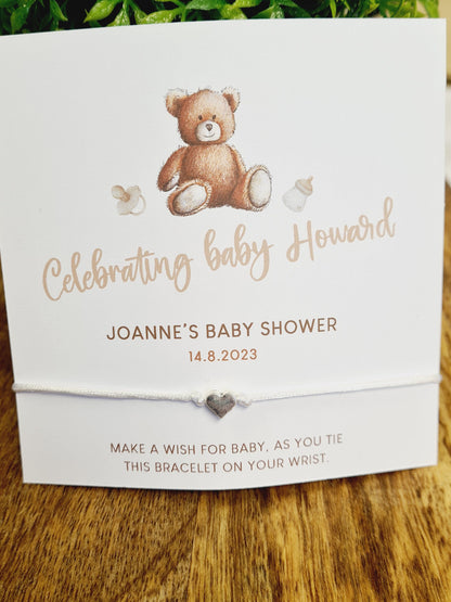 Teddy Bear - Gender Neutral -Personalised Baby Shower Wish Bracelet, Mummy to Be,Charm String Bracelet, Personalised  -Celebrating Baby t55