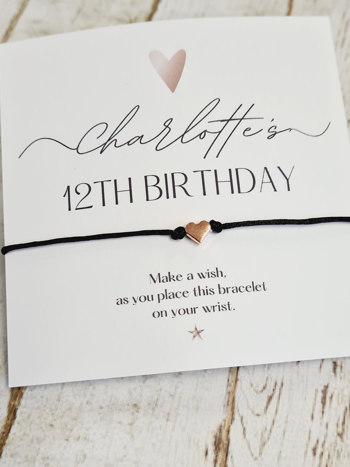 Birthday Party Wish String Rose Gold Heart Wish Bracelet: Personalised