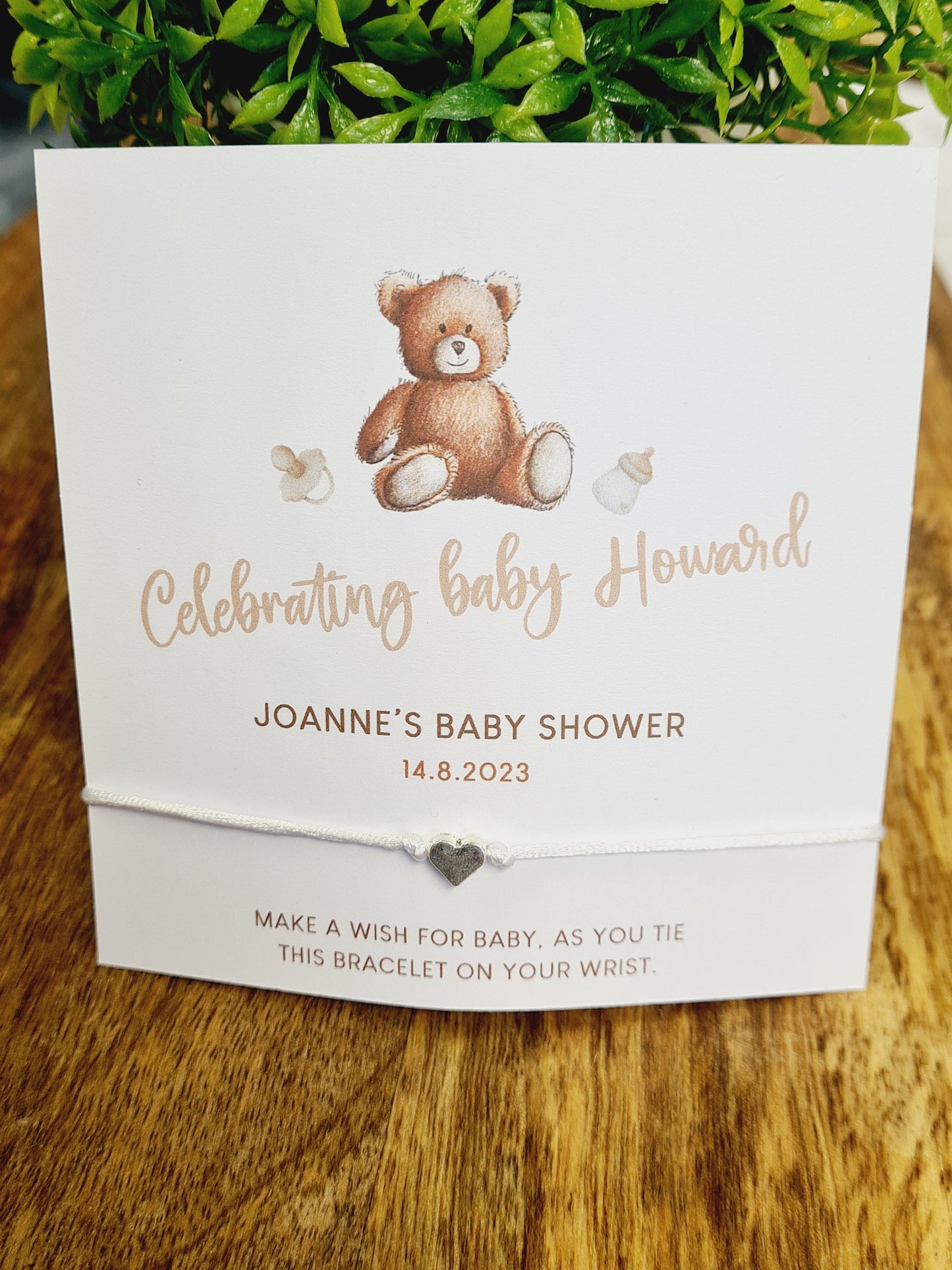Teddy Bear - Gender Neutral -Personalised Baby Shower Wish Bracelet, Mummy to Be,Charm String Bracelet, Personalised  -Celebrating Baby t55