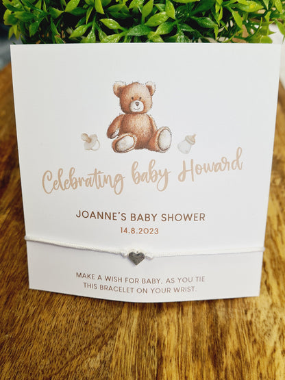 Teddy Bear - Gender Neutral -Personalised Baby Shower Wish Bracelet, Mummy to Be,Charm String Bracelet, Personalised  -Celebrating Baby t55