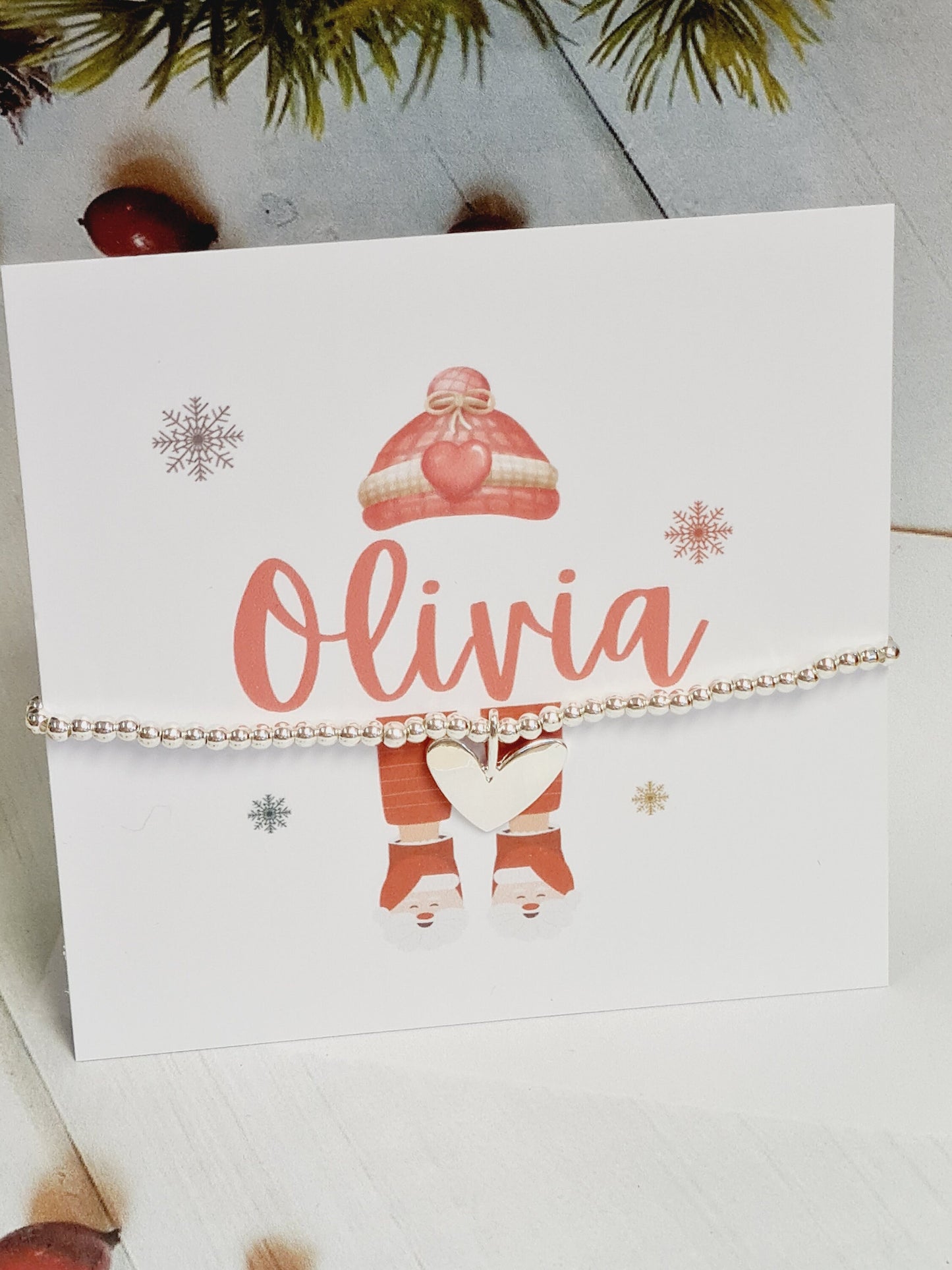 Personalised Christmas  - Silver plated charm bracelet Heart charm -Stocking filler -Christmas Eve Box -Secret Santa -c565