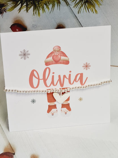 Personalised Christmas  - Silver plated charm bracelet Heart charm -Stocking filler -Christmas Eve Box -Secret Santa -c565