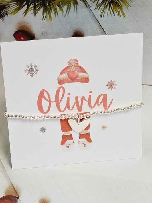 Personalised Christmas  - Silver plated charm bracelet Heart charm -Stocking filler -Christmas Eve Box -Secret Santa -c565