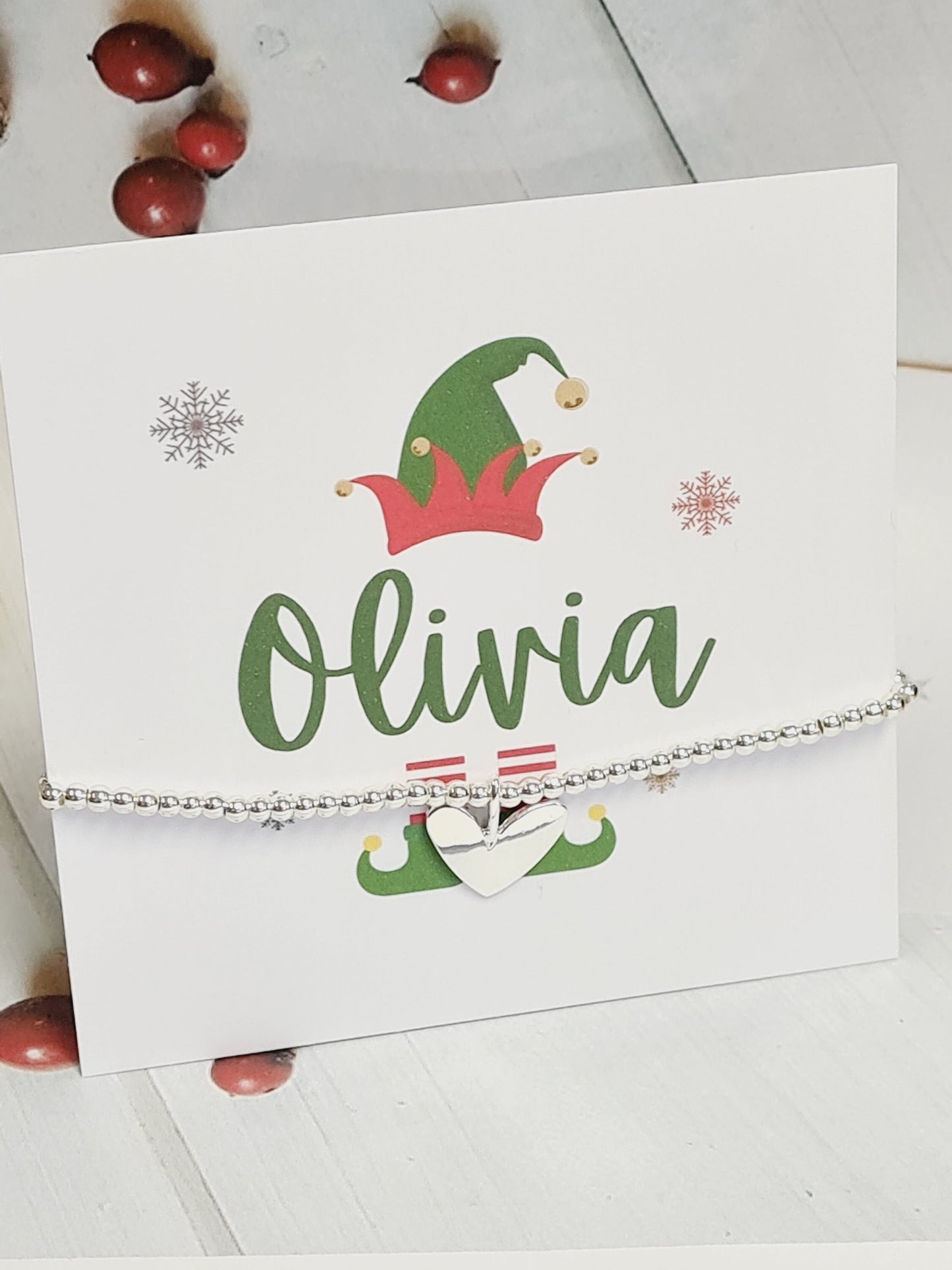 Personalised Christmas  - Silver plated charm bracelet Heart charm -Stocking filler -Christmas Eve Box -Secret Santa -c565