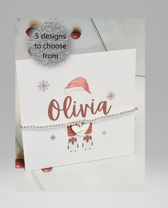 Personalised Christmas  - Silver plated charm bracelet Heart charm -Stocking filler -Christmas Eve Box -Secret Santa -c565