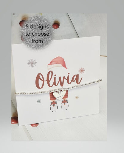 Personalised Christmas  - Silver plated charm bracelet Heart charm -Stocking filler -Christmas Eve Box -Secret Santa -c565