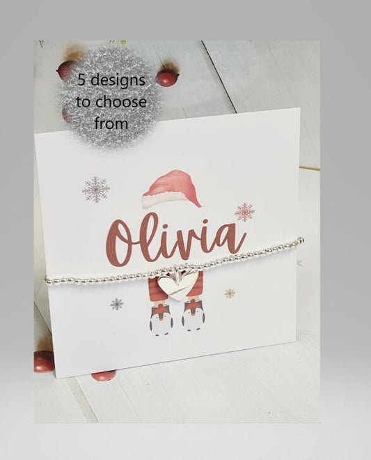 Personalised Christmas  - Silver plated charm bracelet Heart charm -Stocking filler -Christmas Eve Box -Secret Santa -c565