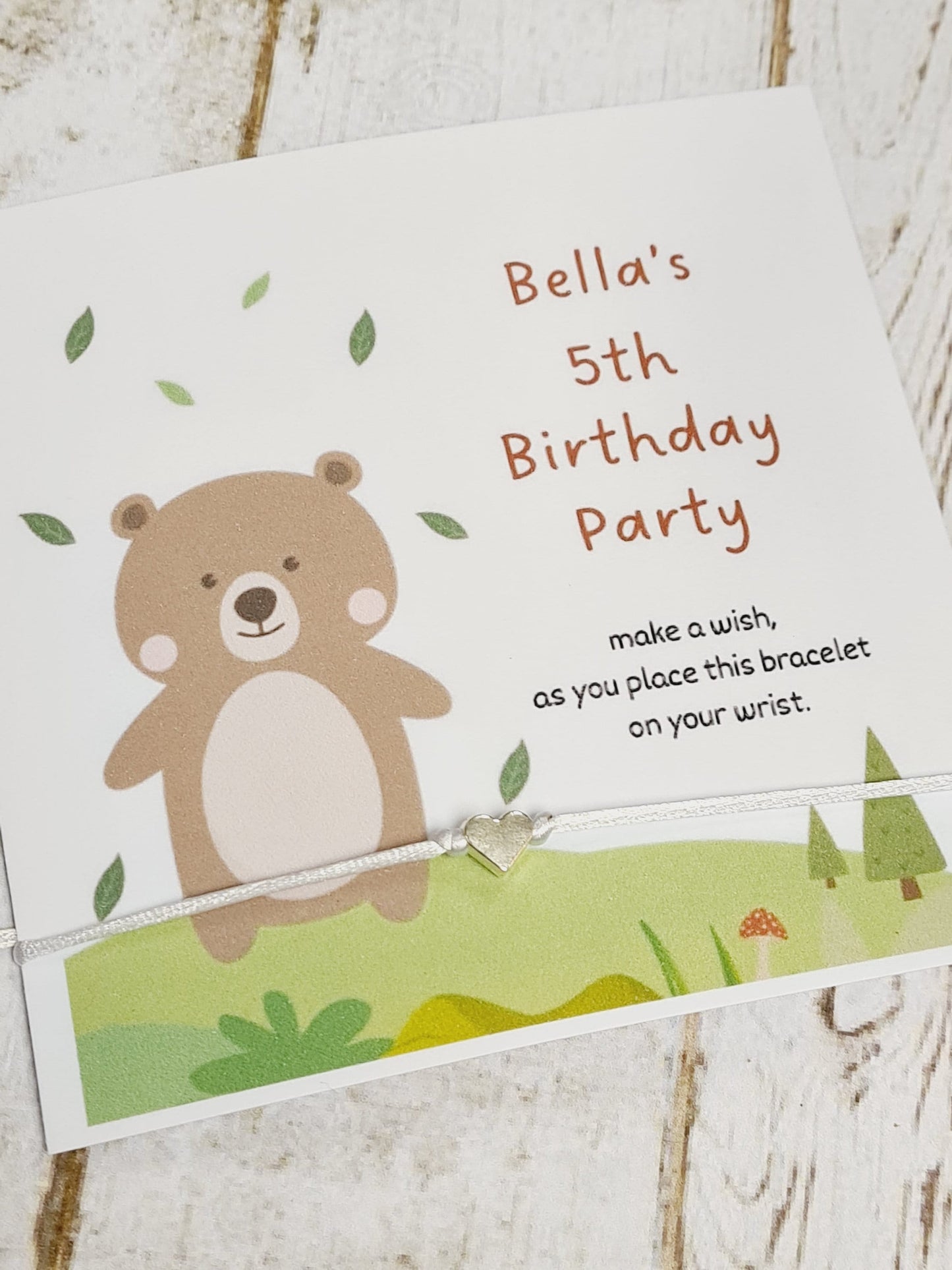 Teddy Bear Design Birthday - wish string charm bracelet - Party bag filler - Personalised - Any age - Christening - Party TD3