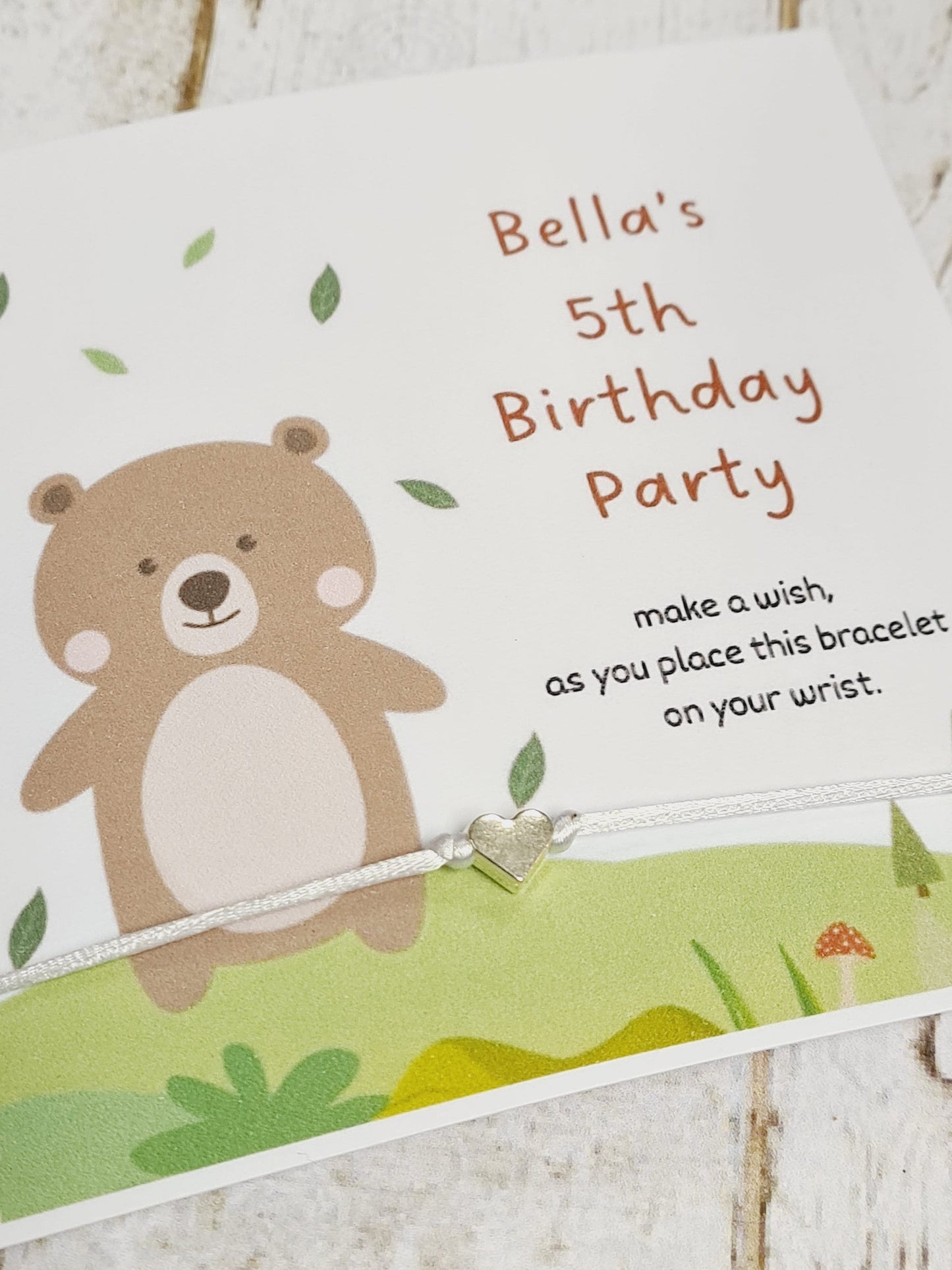 Teddy Bear Design Birthday - wish string charm bracelet - Party bag filler - Personalised - Any age - Christening - Party TD3