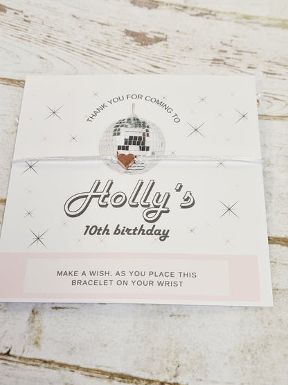 Disco Ball - Glitter Ball -  Birthday Wish Bracelet: Personalised Party Favour