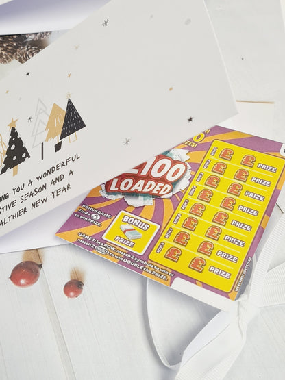 Christmas Lottery Ticket Holders – Scratch Card Gift – Holiday Party Favour – Festive Houses and Trees – e Stocking Filler HS3