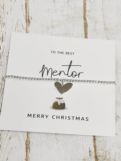 Teacher, Mentor, Support Worker - Secret Santa- Silver Plated Charm Bracelet & Heart Charm - Gift - Bracelet - Christmas Gift