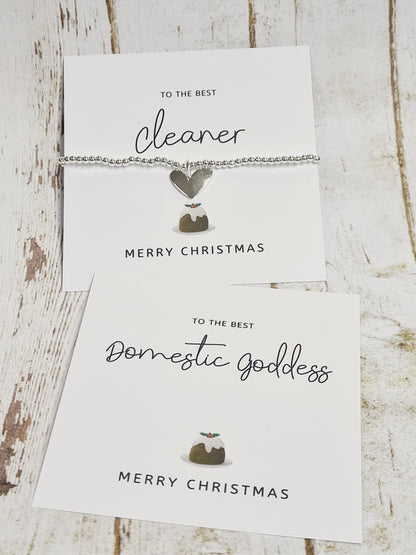 Cleaner - Domestic Goddess Secret Santa Gift | Silver Plated Charm Bracelet with Heart Charm | Christmas Gift for Her
