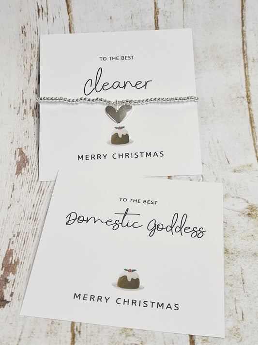 Cleaner - Domestic Goddess Secret Santa Gift | Silver Plated Charm Bracelet with Heart Charm | Christmas Gift for Her