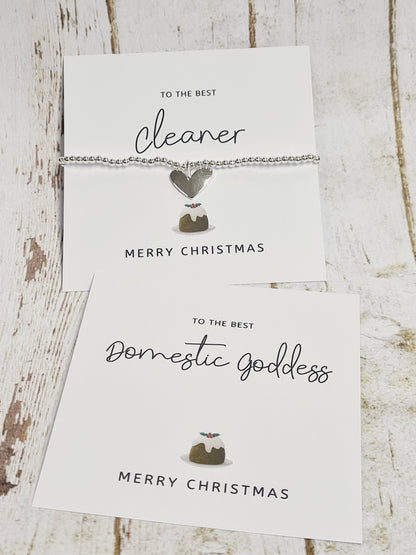 Cleaner - Domestic Goddess Secret Santa Gift | Silver Plated Charm Bracelet with Heart Charm | Christmas Gift for Her