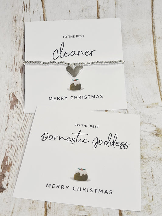 Cleaner - Domestic Goddess Secret Santa Gift | Silver Plated Charm Bracelet with Heart Charm | Christmas Gift for Her