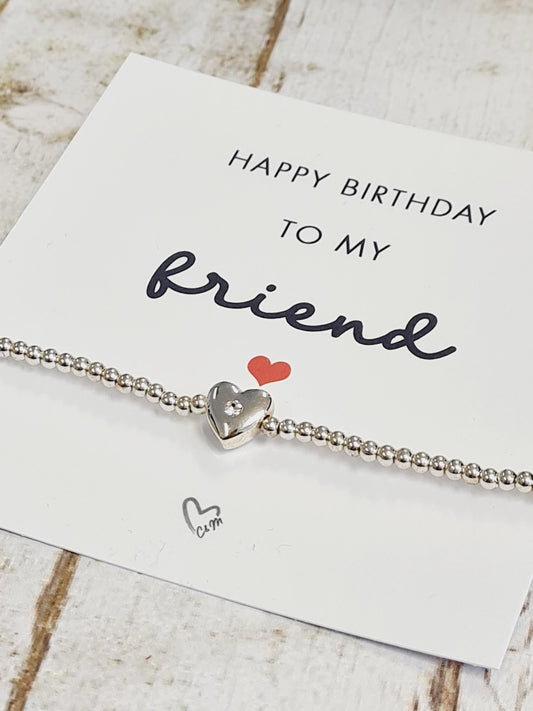 Happy birthday to my friend - Silver Plated Charm Bracelet with Silver Plated Heart Birthday gift for her