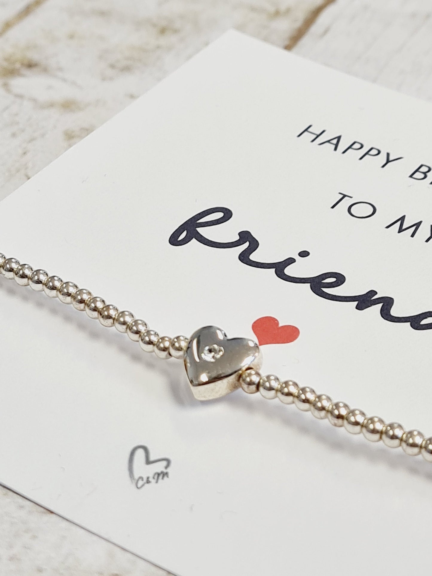 Happy birthday to my friend - Silver Plated Charm Bracelet with Silver Plated Heart Birthday gift for her