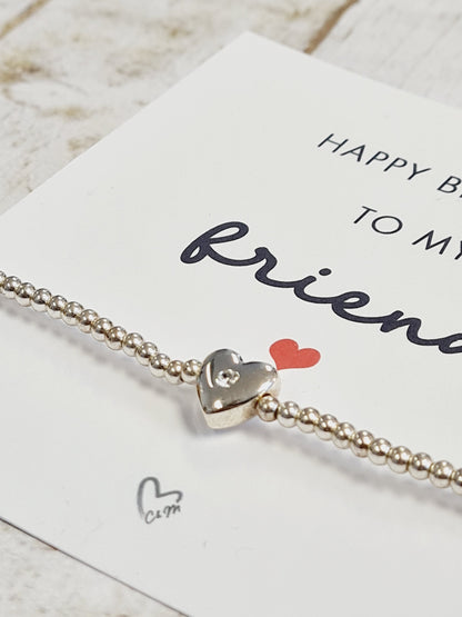 Happy birthday to my friend - Silver Plated Charm Bracelet with Silver Plated Heart Birthday gift for her