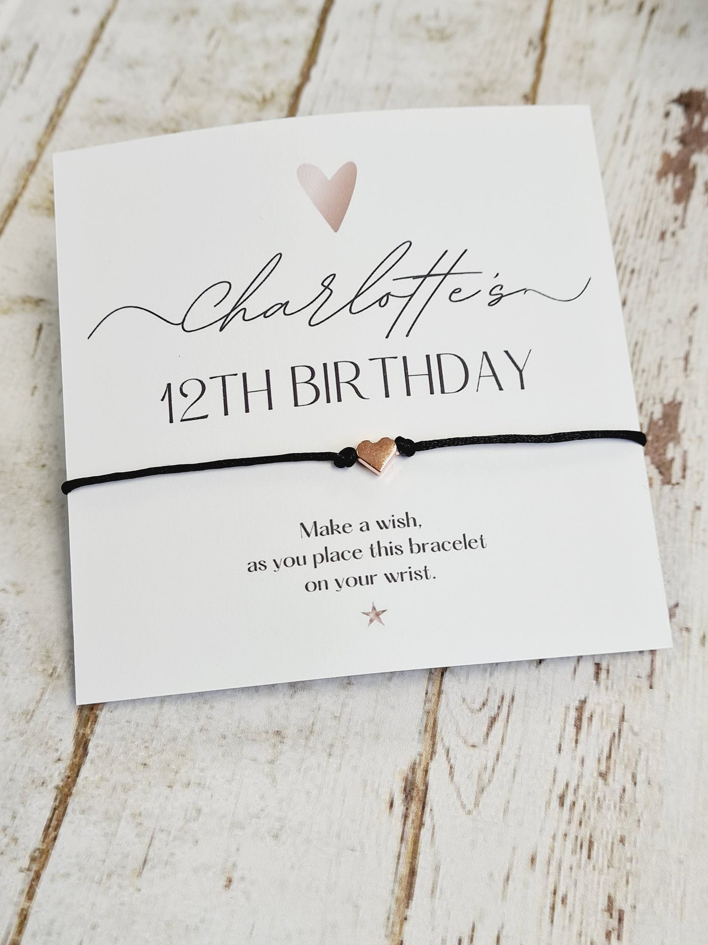 Birthday Party Wish String Rose Gold Heart Wish Bracelet: Personalised