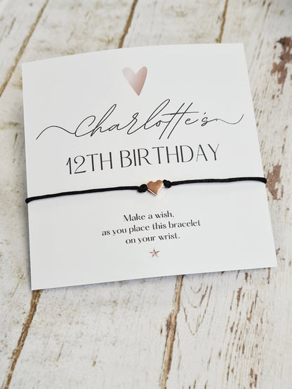Birthday Party Wish String Rose Gold Heart Wish Bracelet: Personalised