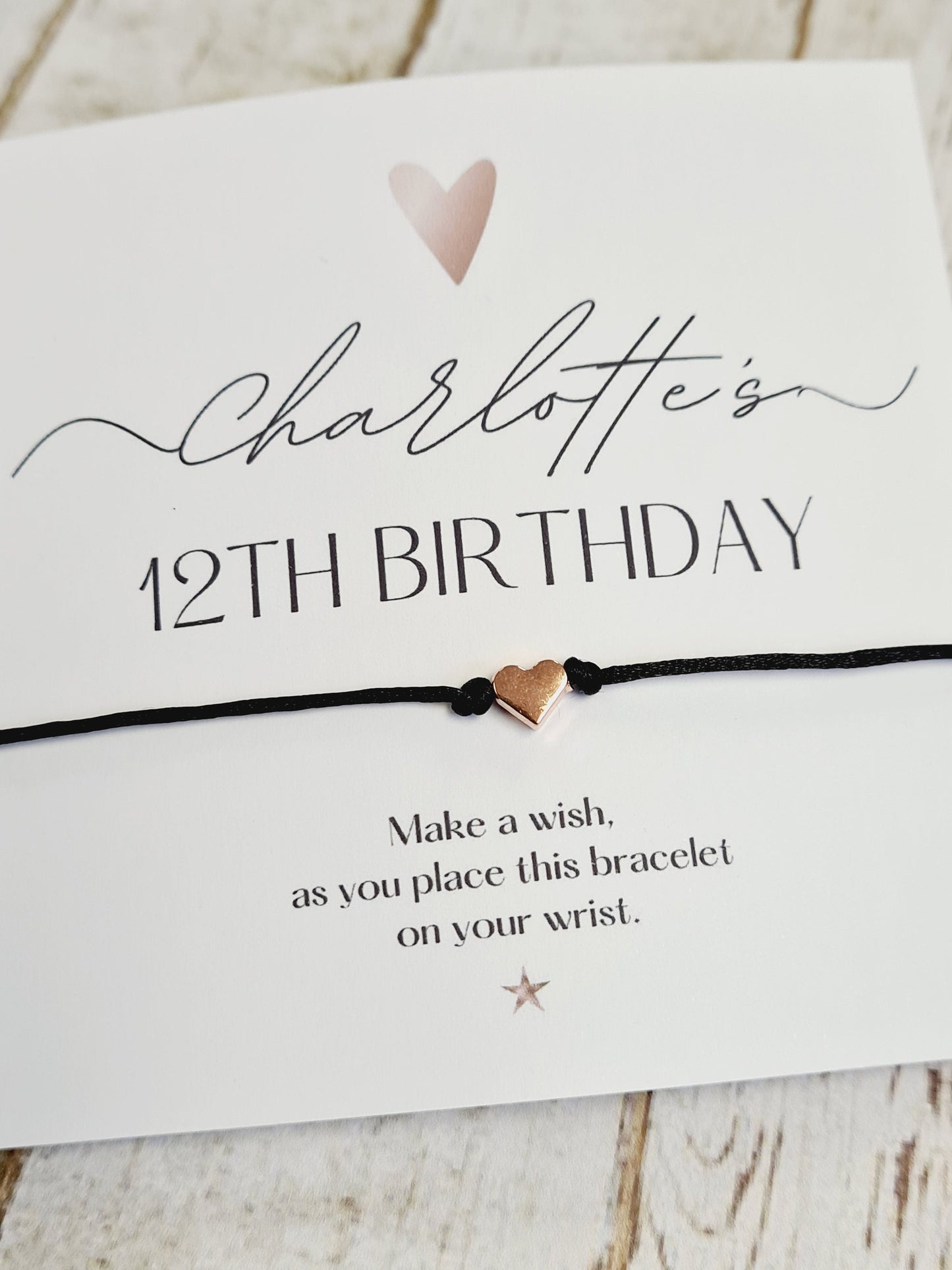 Birthday Party Wish String Rose Gold Heart Wish Bracelet: Personalised