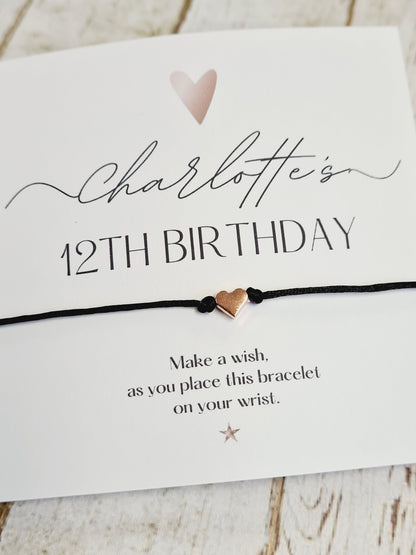 Birthday Party Wish String Rose Gold Heart Wish Bracelet: Personalised