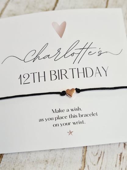 Birthday Party Wish String Rose Gold Heart Wish Bracelet: Personalised