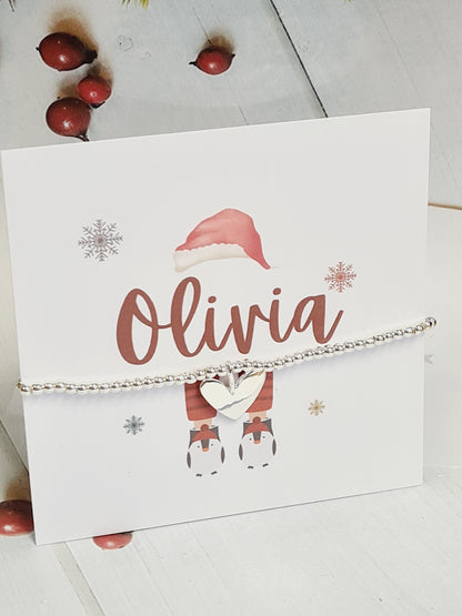 Personalised Christmas  - Silver plated charm bracelet Heart charm -Stocking filler -Christmas Eve Box -Secret Santa -c565