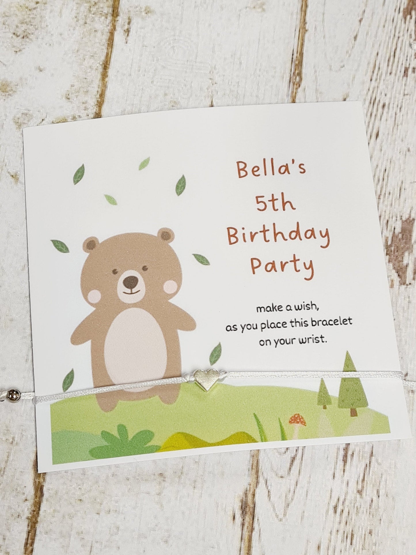 Teddy Bear Design Birthday - wish string charm bracelet - Party bag filler - Personalised - Any age - Christening - Party TD3