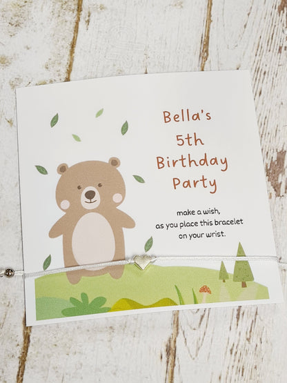 Teddy Bear Design Birthday - wish string charm bracelet - Party bag filler - Personalised - Any age - Christening - Party TD3