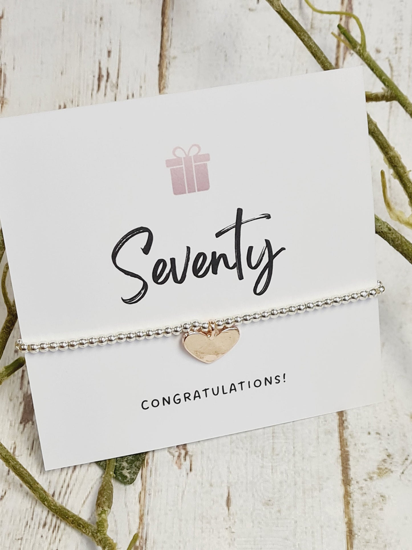 70th Happy Birthday - Seventy - 70th Birthday - Congratulations- Silver Plated Charm Bracelet Plated Heart Charm - 70th gift