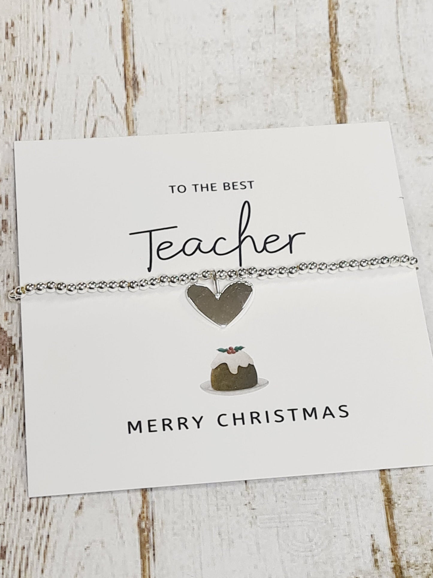 Teacher, Mentor, Support Worker - Secret Santa- Silver Plated Charm Bracelet & Heart Charm - Gift - Bracelet - Christmas Gift