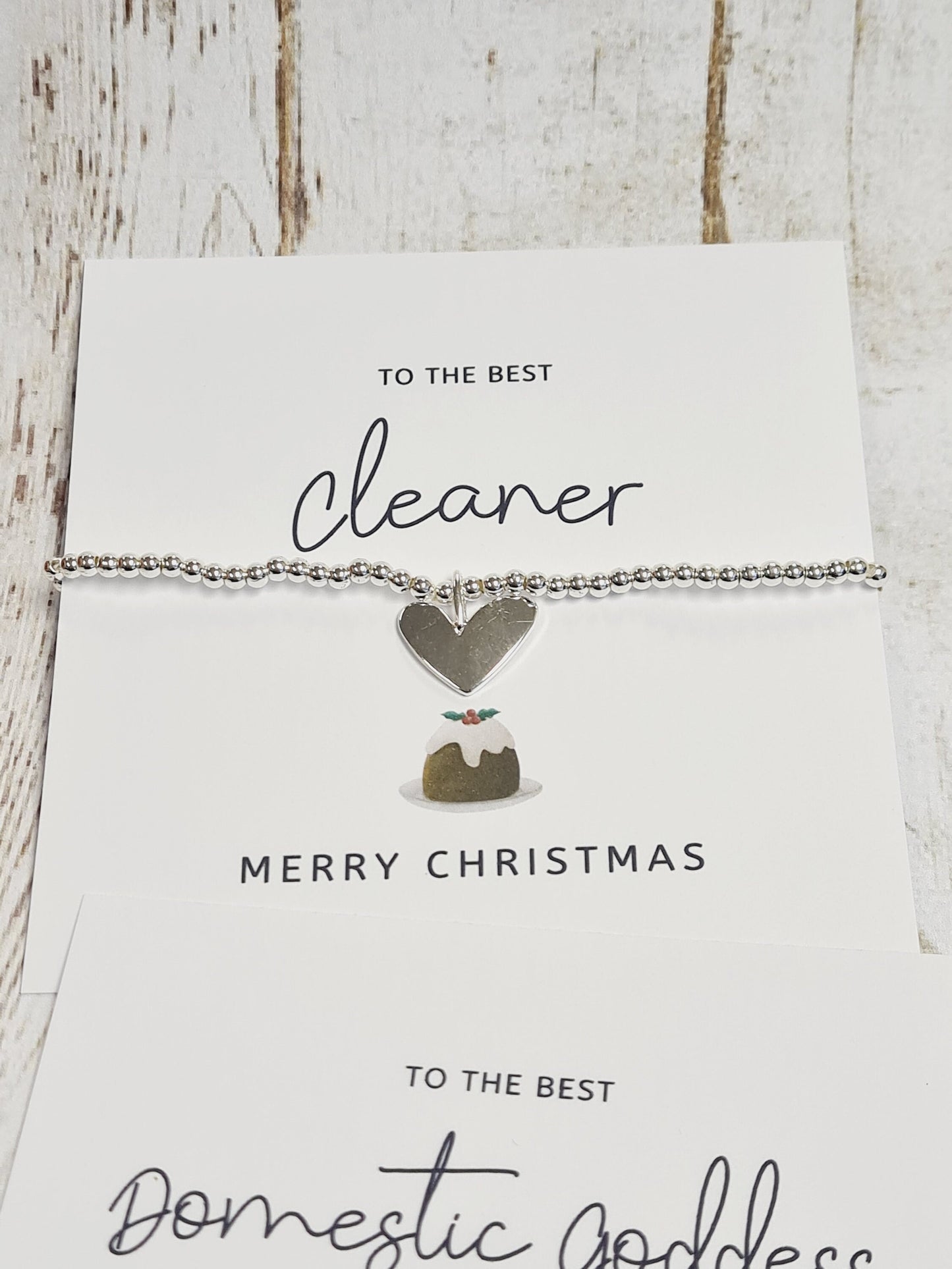 Cleaner - Domestic Goddess Secret Santa Gift | Silver Plated Charm Bracelet with Heart Charm | Christmas Gift for Her