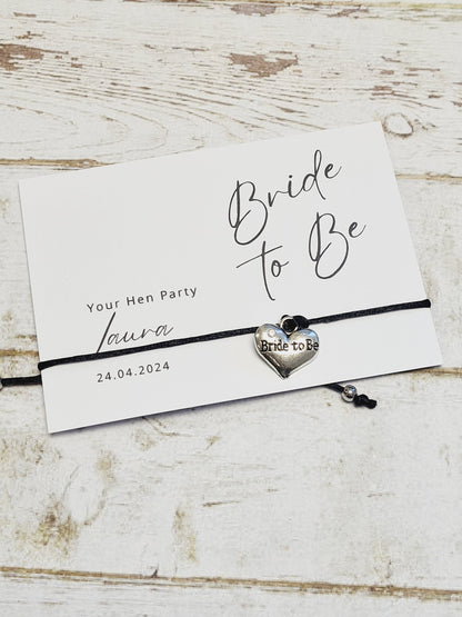 Hen Party Wish Bracelet, Silver Heart Charm, Keepsake, Personalised