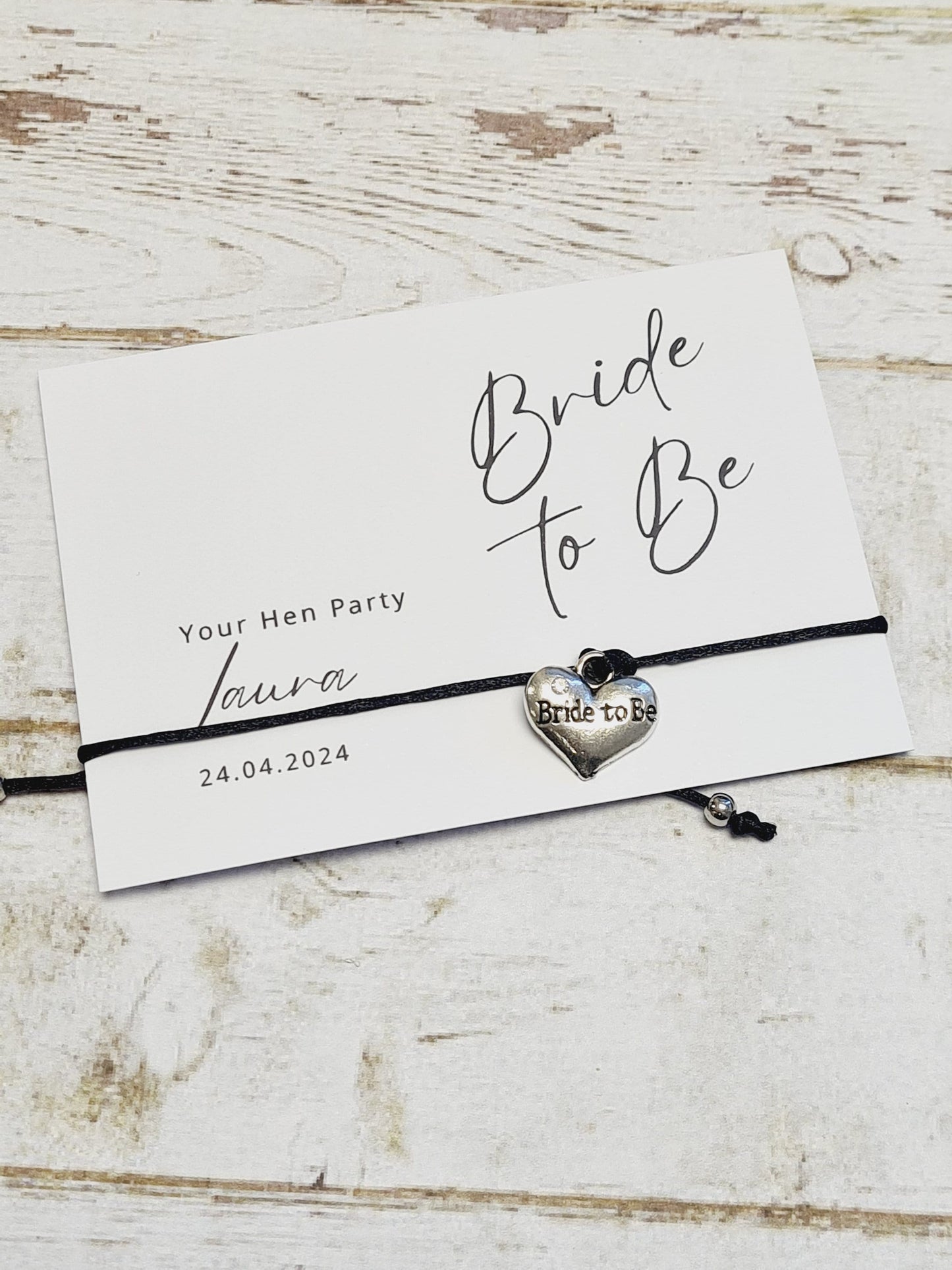 Personalized Hen Party Wish Bracelet, Silver Heart Charm