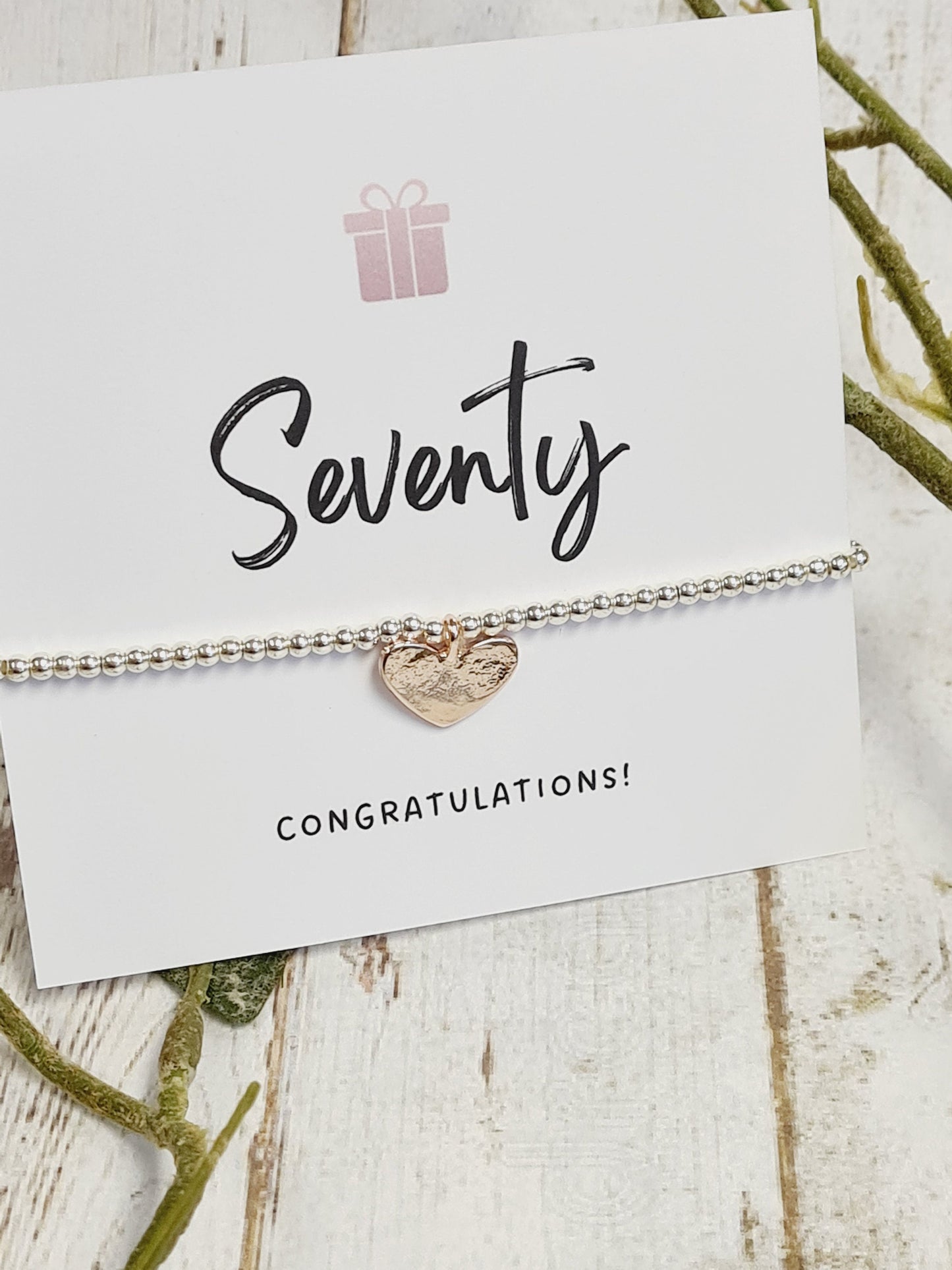 70th Happy Birthday - Seventy - 70th Birthday - Congratulations- Silver Plated Charm Bracelet Plated Heart Charm - 70th gift