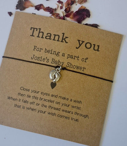 Personalised Baby Shower Wish Bracelet: Recycled Card, Charm String Guest Favour
