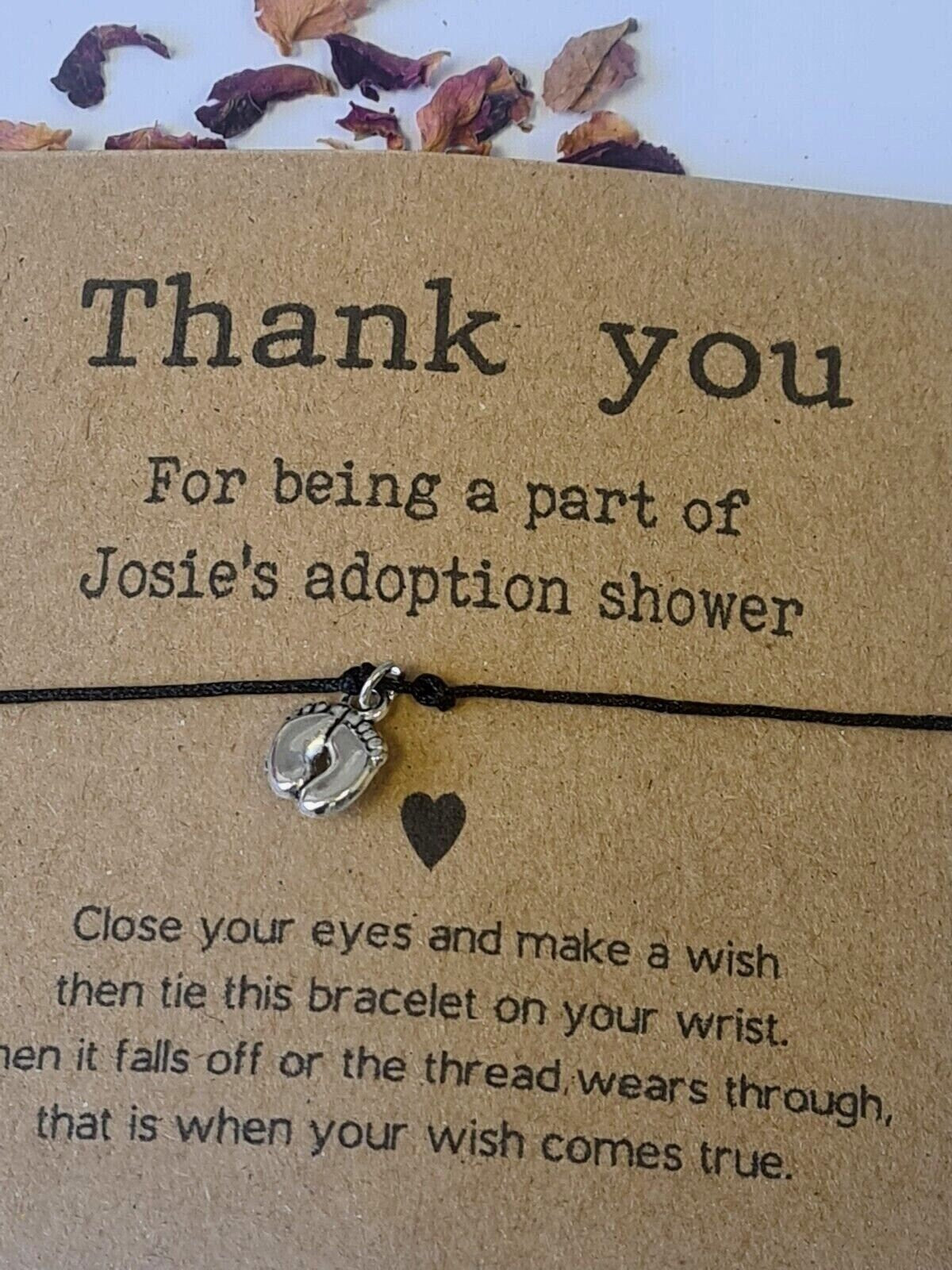 Personalised Baby Shower Wish Bracelet: Recycled Card, Charm String Guest Favour